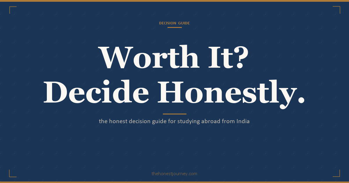 Honest decision guide for Indian students considering study abroad: ROI math, country fit, funding reality, post-study options, and red flags