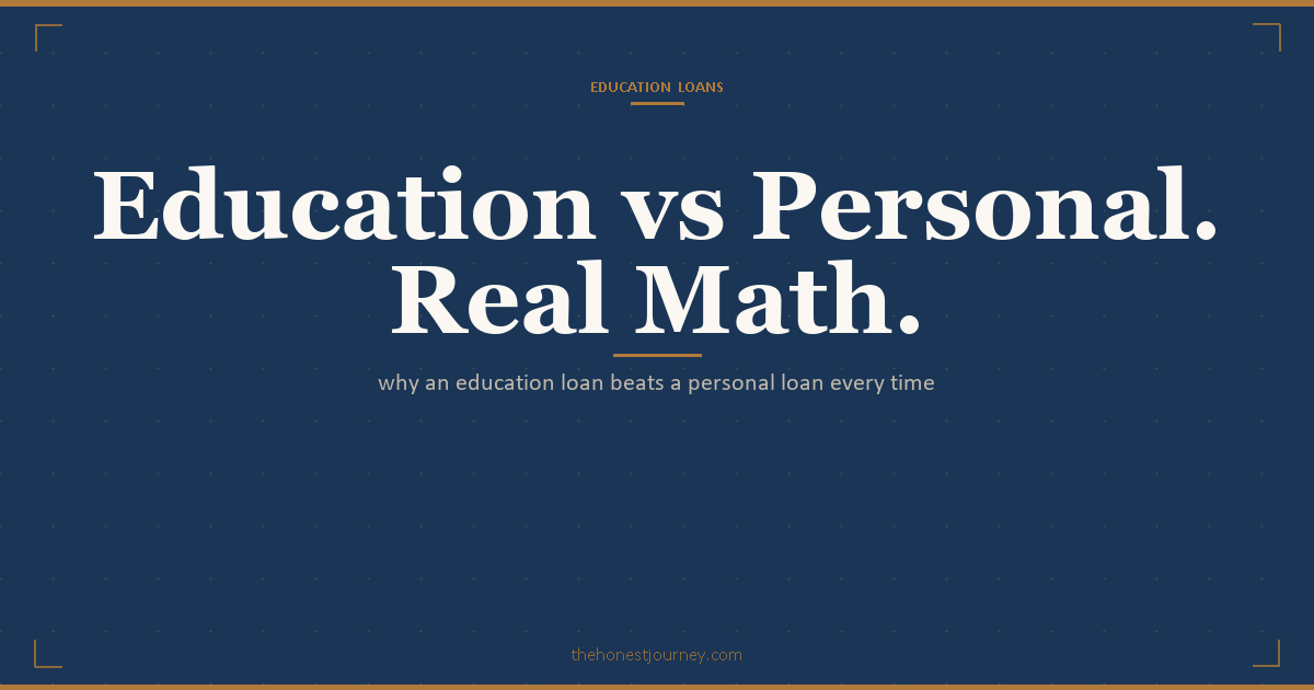 Education loan vs personal loan for studies in India: the rate gap, the 15 vs 5 year tenure, Section 80E tax, moratorium, and a Rs 5 lakh worked example
