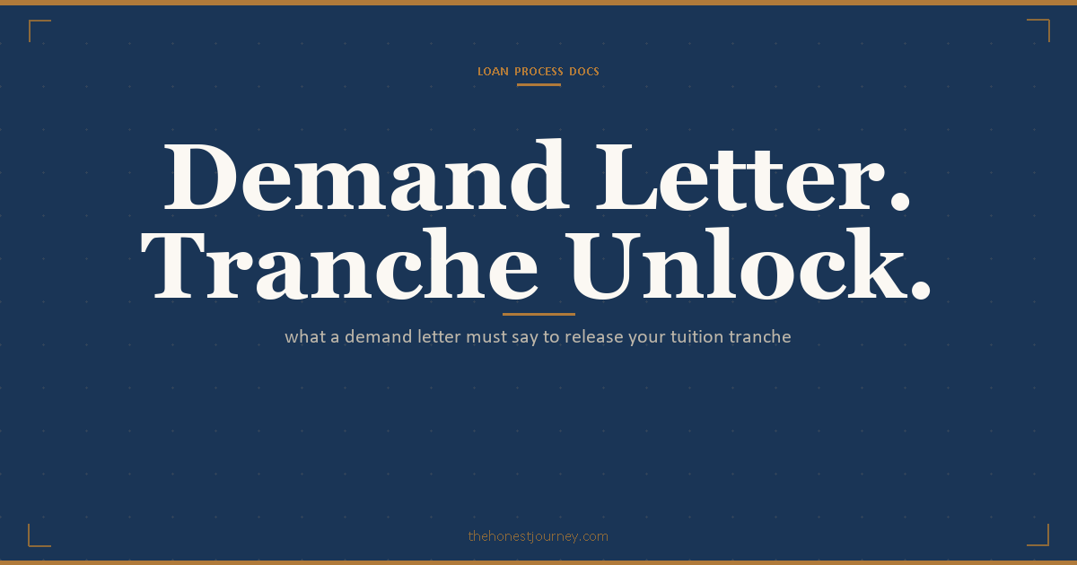 Demand letter for education loan disbursement: required fields, SWIFT BIC and IBAN inclusion for European universities, semester-wise vs full-course variants