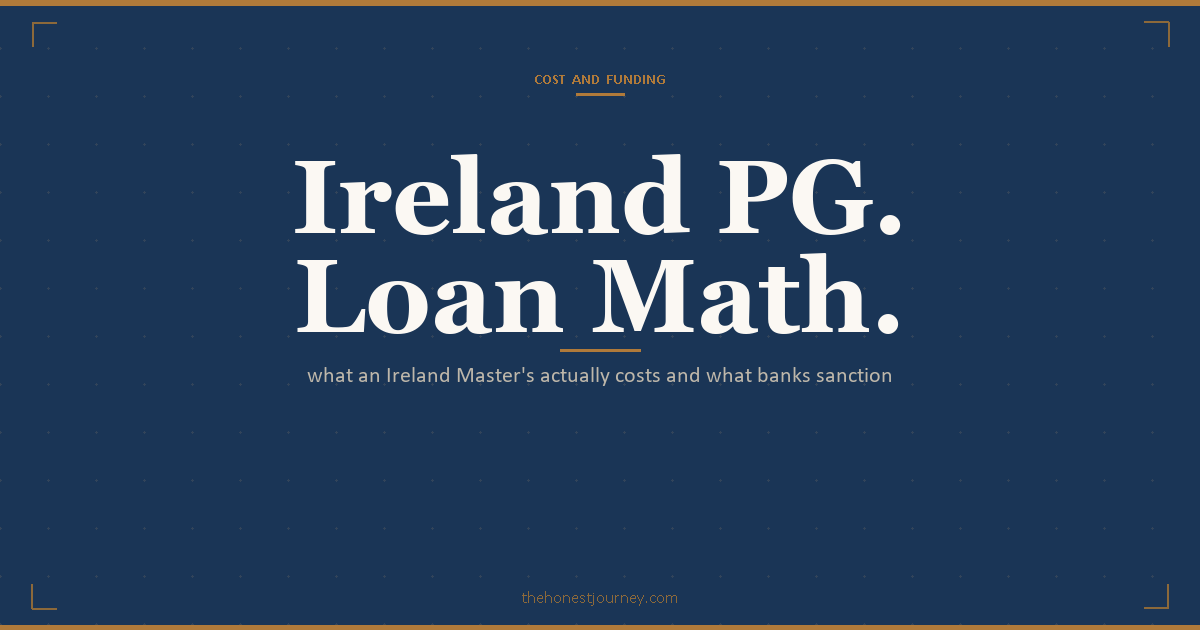 Education loan for Ireland: PSU bank caps, tuition EUR 10K to 30K, living EUR 12K to 15K, Stamp 2 work rights, IRP card, and a worked INR sanction example