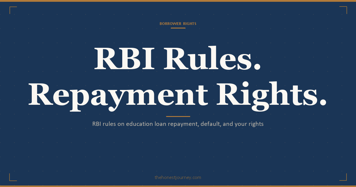 RBI education loan repayment rules in India: moratorium rules, prepayment penalty ban on floating-rate loans, SARFAESI 60-day notice, Banking Ombudsman pathway