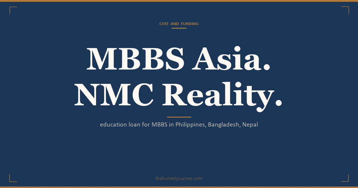 Education loan for MBBS in Philippines, Bangladesh and Nepal: NMC FMG route rule, BS premed plus MD structure, SAARC seats, FMGE reality, PSU bank terms