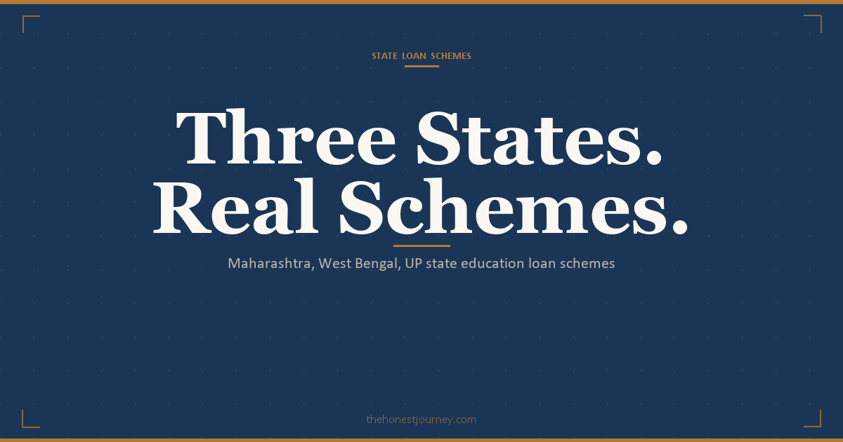 Education loan in Maharashtra, West Bengal and UP: Mahatma Phule subvention, the WB Student Credit Card up to INR 10L, UP backward-class loans, CSIS stacking