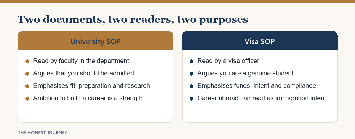 How a university statement of purpose differs from the statement written for a visa officer.