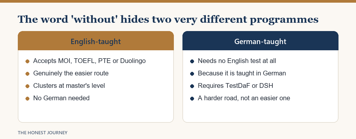 How German-taught and English-taught programmes differ for students trying to study without IELTS.
