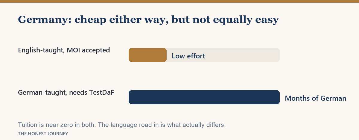 Why a German degree is cheap either way, but not equally easy, depending on the language of instruction.